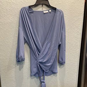NEW YORK COMPANY S Wrap Top Blouse Steel Blue 3/4 Sleeve